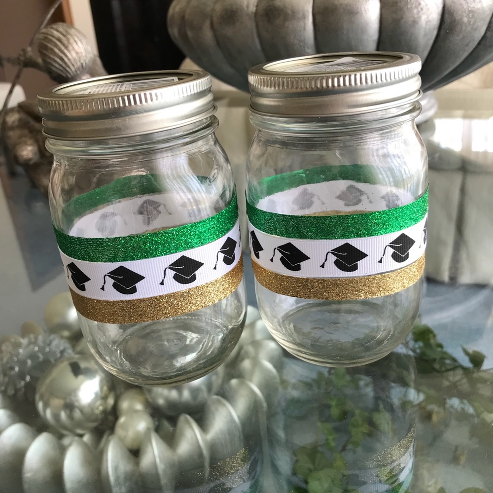 Handmade Green & Gold Graduation Jars